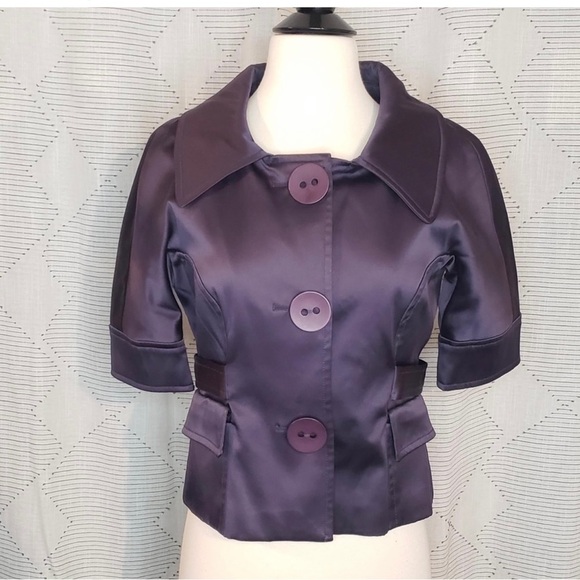 PEPPE PELUSO ~ Fabulous Cropped Plum Jacket with Oversized Buttons ~ Size Small - Picture 1 of 6